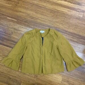 Loft Petite Textured Open Front Cropped Jacket Bell Sleeve Mustard Yellow XSP‎